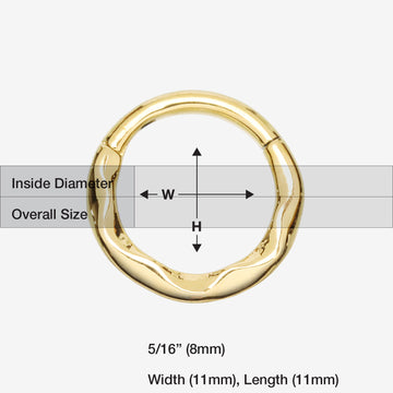 Detail View 1 of Golden Classic Hammered Wave Seamless Clicker Hoop Ring